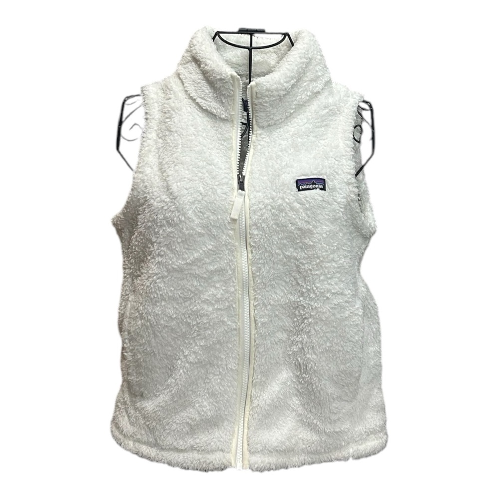 Patagonia Los Gatos Pink Fleece Vest Girls XL (14) White Full Zip Pockets
